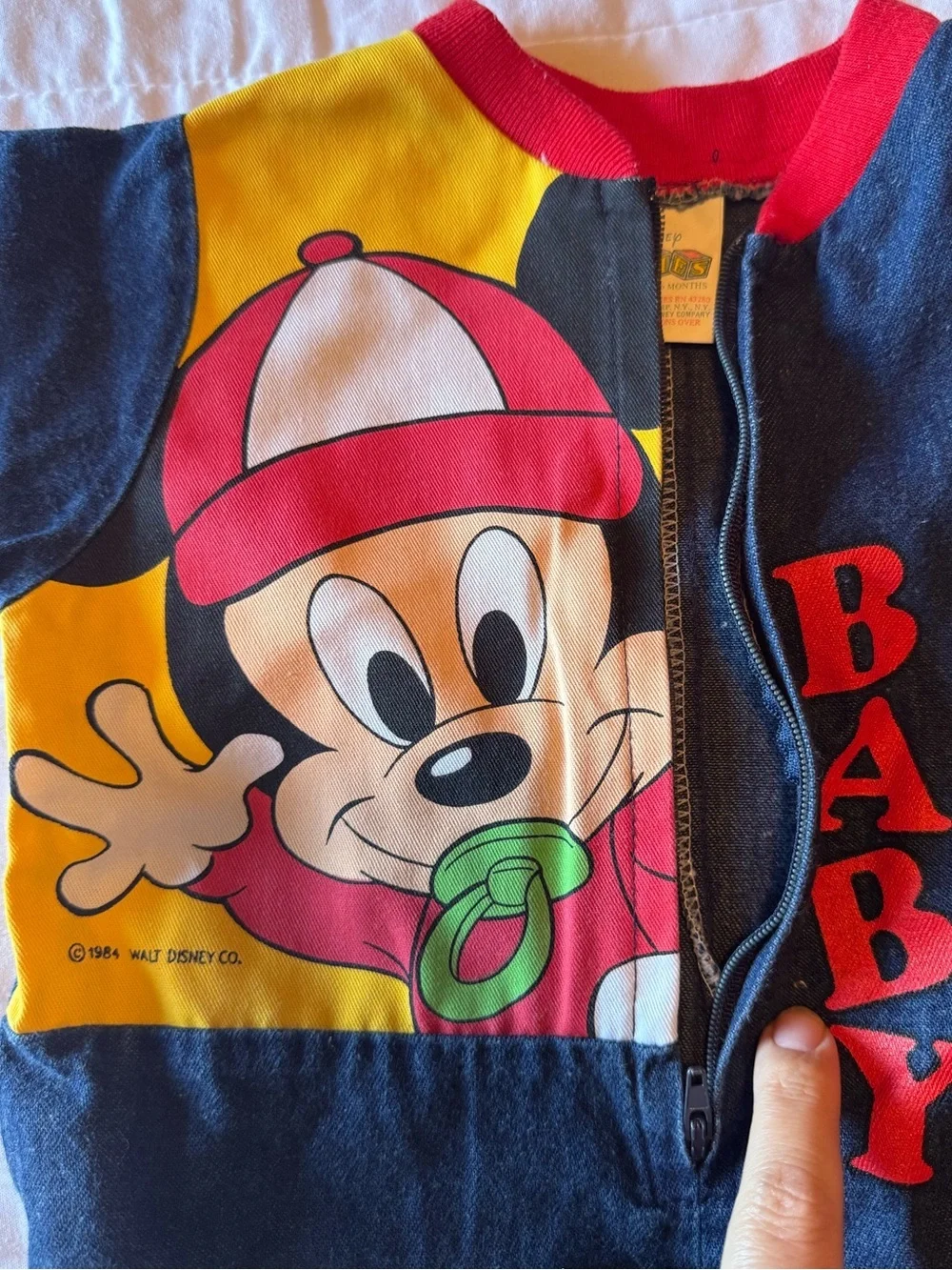 Vintage Disney 1984 Baby Mickey Mouse Newborn to 6 Months Denim Jumpsuit